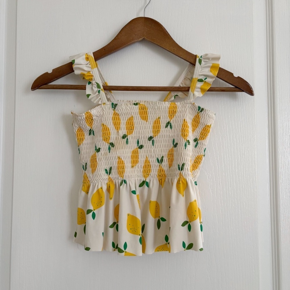 Hanna Andersson Smocked Lemon Print Swim Top Girls Sz 130 8